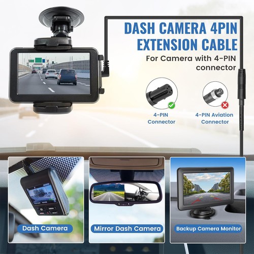 2PCS 4Pin 4.9Ft Pure Copper Thicker Shield Dash Cam Rear View Camera Cable Wire - Picture 7 of 13
