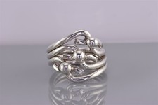 Sterling Silver 19mm Beaded Offset Swirled Solid Band Ring 925 Sz: 7