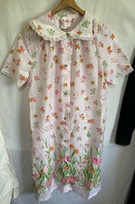 Womens Vtg Smart Time Floral Housecoat Dress Snap Front Long Nightgown Sz 12