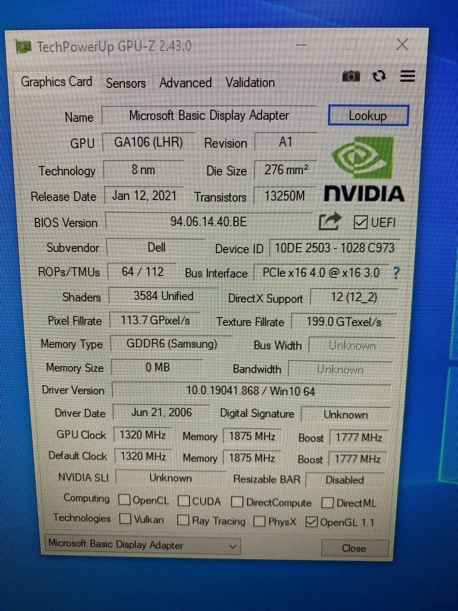 RTX3060 non-LHR 新品同様 NON LHR NVIDIA RTX 3060 12GB GDDR6 Nvidia DELL OEM (PCI Device ID
