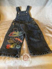 Vintage Harley Davidson Kids Overalls Denim Size 2T Colorful Jumpsuit
