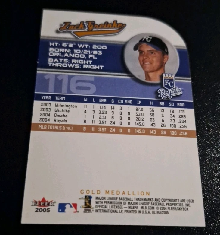 2005 FLEER ULTRA GOLD MEDALLION SP #116 ZACK GREINKE KANSAS CITY ROYALS NRMT!!! - Image 2 of 2