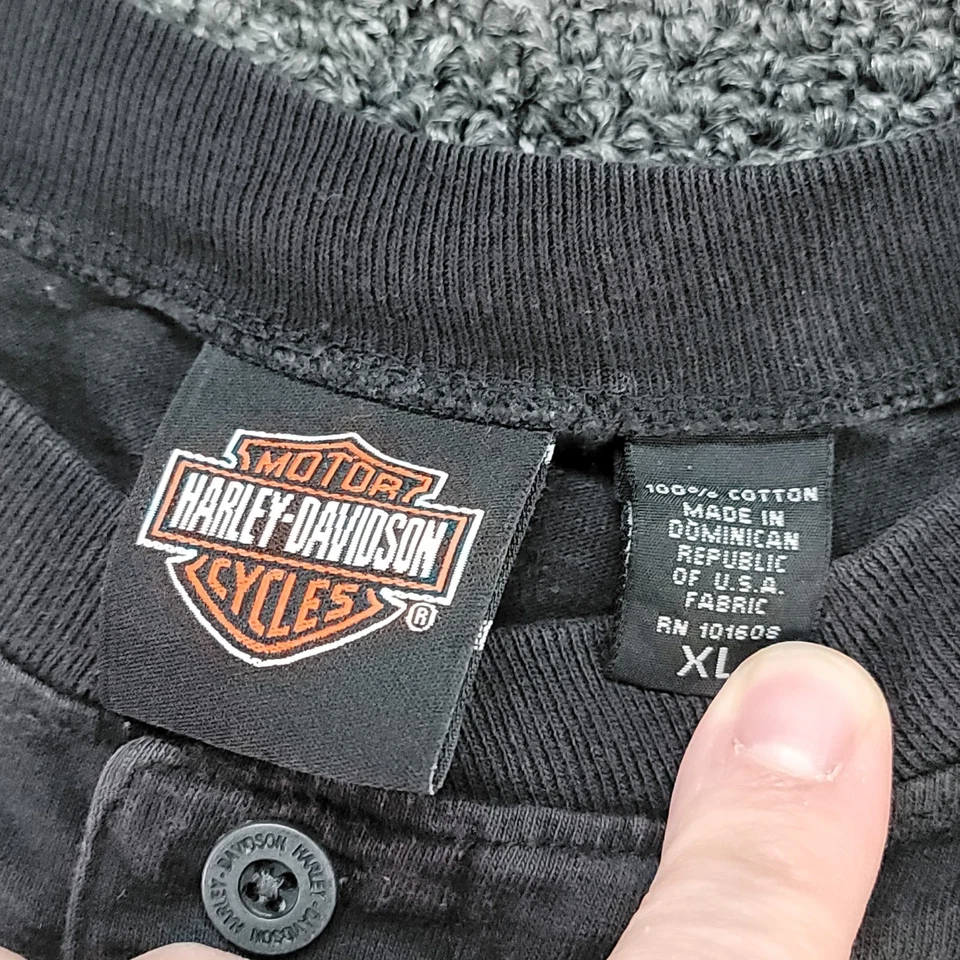 VTG Harley Davidson Shirt Men XL Black Henley Faded Southside Indianapolis Y2K - Image 3 of 4