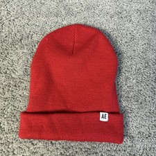American Eagle Hat Beanie Lined Mens One Size Red Acrylic Knit Solid AE Logo
