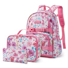 Kids Backpack for Girls 4-8 with Lunch Box Elementary Kindergarten Spring Floral