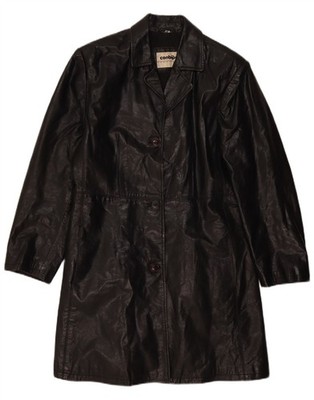 Conbipel Womens Leather Coat IT 44 Medium Black Leather XY09