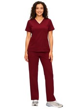 COZYFIT Scrubs for Women V Neck Top Cargo Straight Pants, Burgundy, M