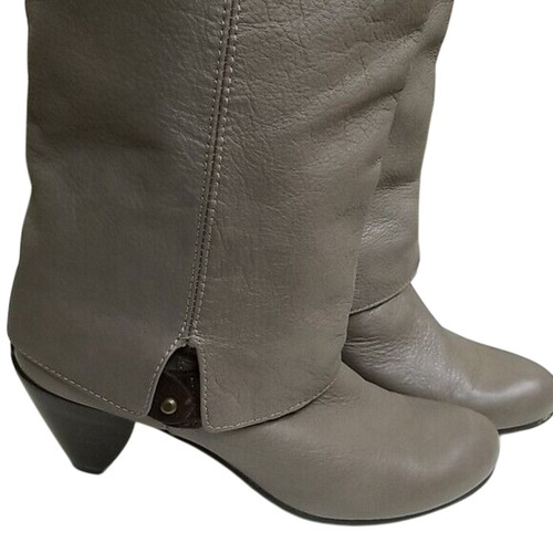 Lili Mill Lilimill Boots Women 8 Gray Leather Mid Calf Heeled Boots Pull On - Picture 2 of 8
