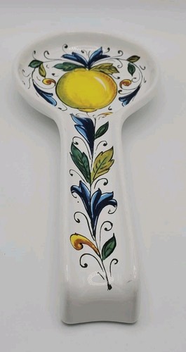 Nova Deruta Spoon Rest LEMON Italy Ceramic Handpainted Blue Green Yellow - Picture 2 of 12