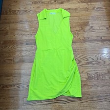 Zara Shirt dress Women Medium Lime Green Sleeveless V-Neck