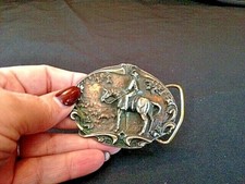 1985 BERGAMOT BRASS WORKS BELT BUCKLE RANCHER COWBOY WRANGLER MADE IN USA