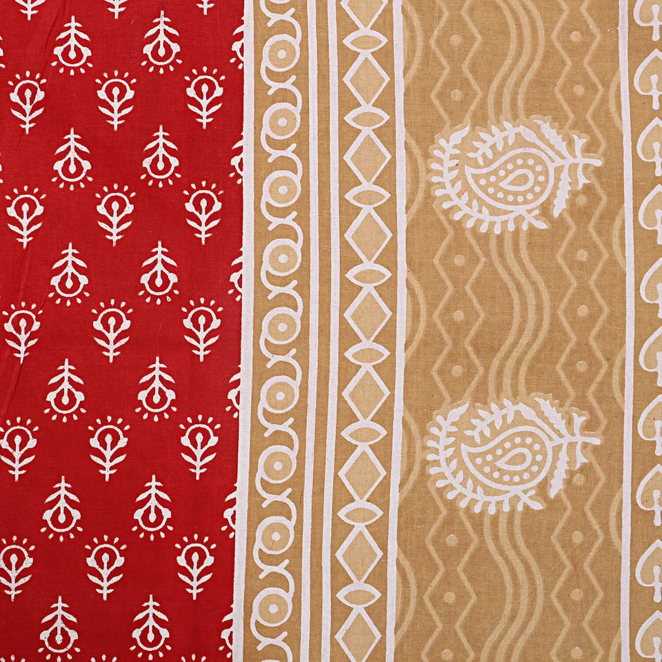 Sábana bajera india floral beige bloque algodón ropa de cama nueva colcha tamaño king Foto 3 de 4