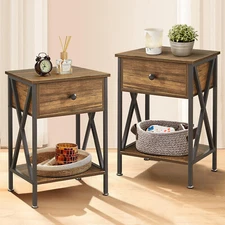 Set of 2 Nightstand Bedroom Bedside Table Multi Colorful Wood End Tables Drawer
