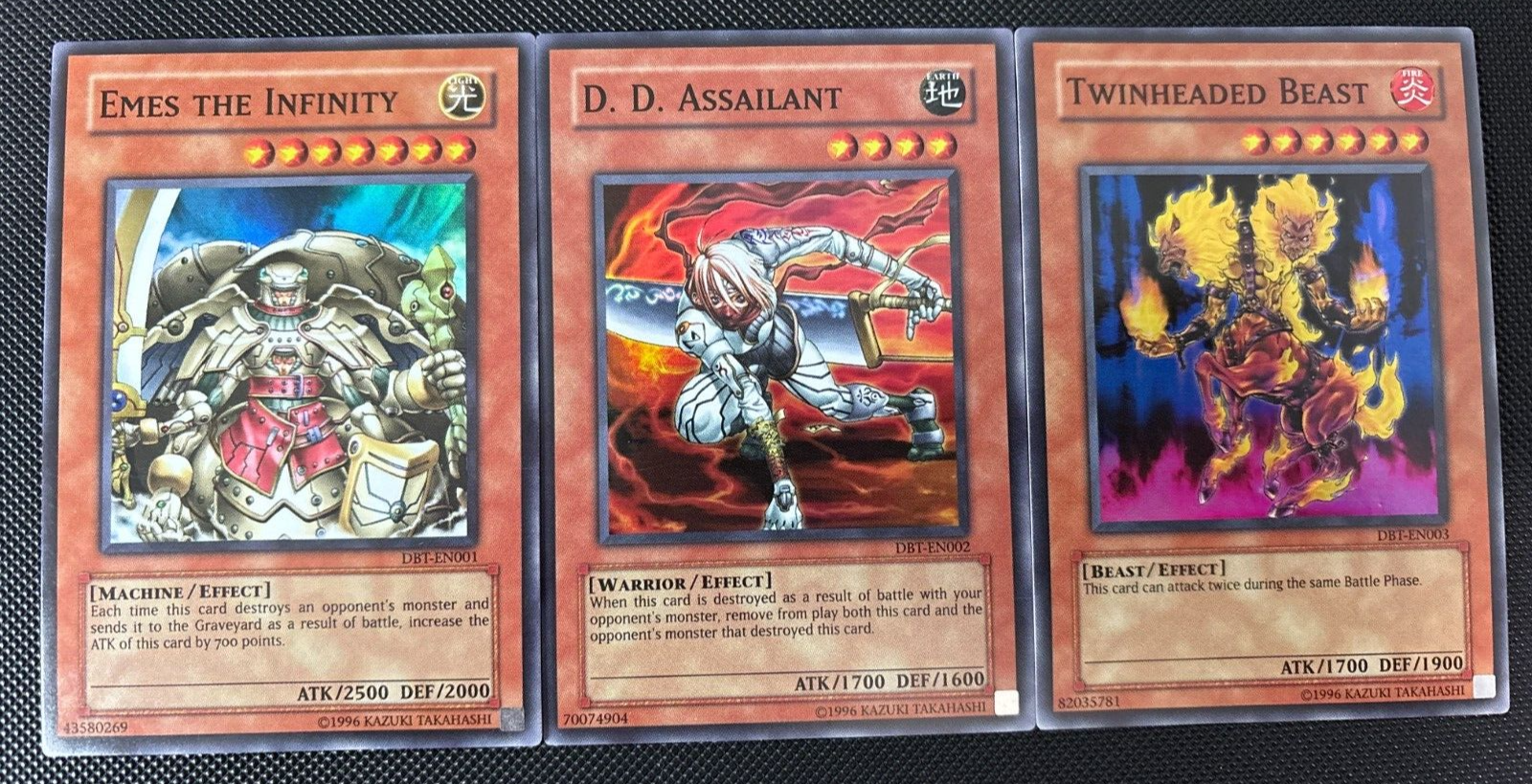 Yugioh D.D. Assailant, Emes & Twinheaded Beast DBT-EN001, 2 & 3 Super Rare Promo