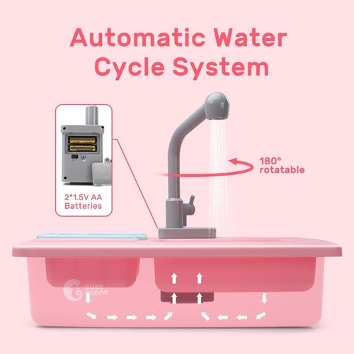 NEW CUTE STONE Color Changing Play Kitchen Sink Toys Electric Dishwasher w Water - Picture 3 of 12