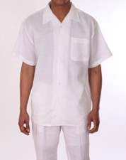 New Men's 2-PC Luxury White, 100 Linen Set Short Sleeve Casual Set Walking Set