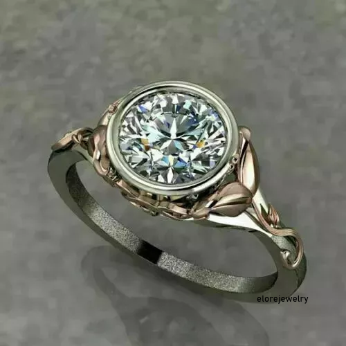 Art Deco Style Lab Created Diamond Engagement Ring 14K White/Rose Gold Plated - Afbeelding 1 van 5