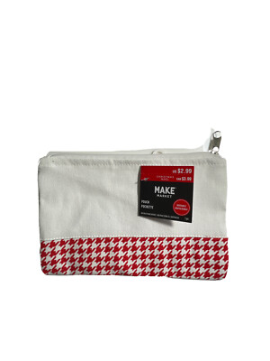 Pouch  Make Up Bag White Canvas Red Graphics Bottom