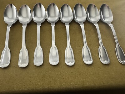 Gibson FIDDLE Soup Spoons Stainless Set Of 8 (some Scratching On Back Of bowls)