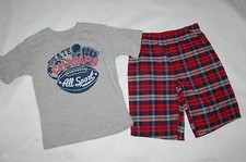 Boys Outfit GRAY S/S TEE SHIRT All Sport Champs RED PLAID SHORTS Size S 5-6