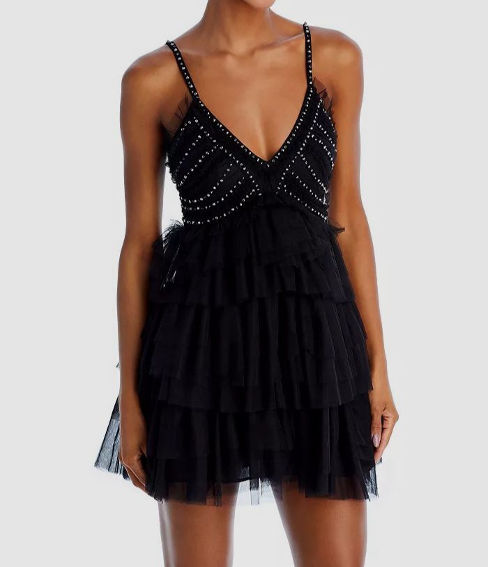 LoveShackFancy Women's Black Jude Embellished Mini Dress Size 8