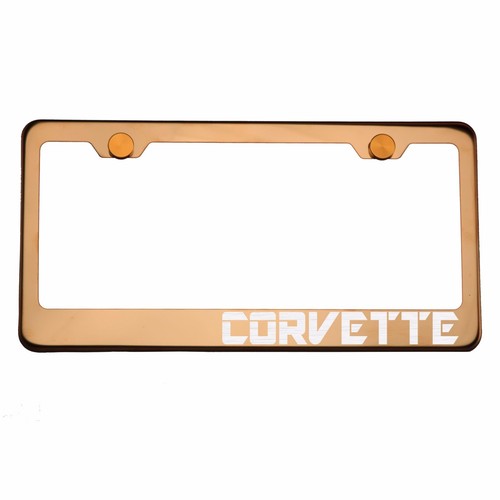 Rose Gold Chrome License Plate Frame CORVETTE Laser Etched Metal Screw Cap - 第 1/8 張圖片