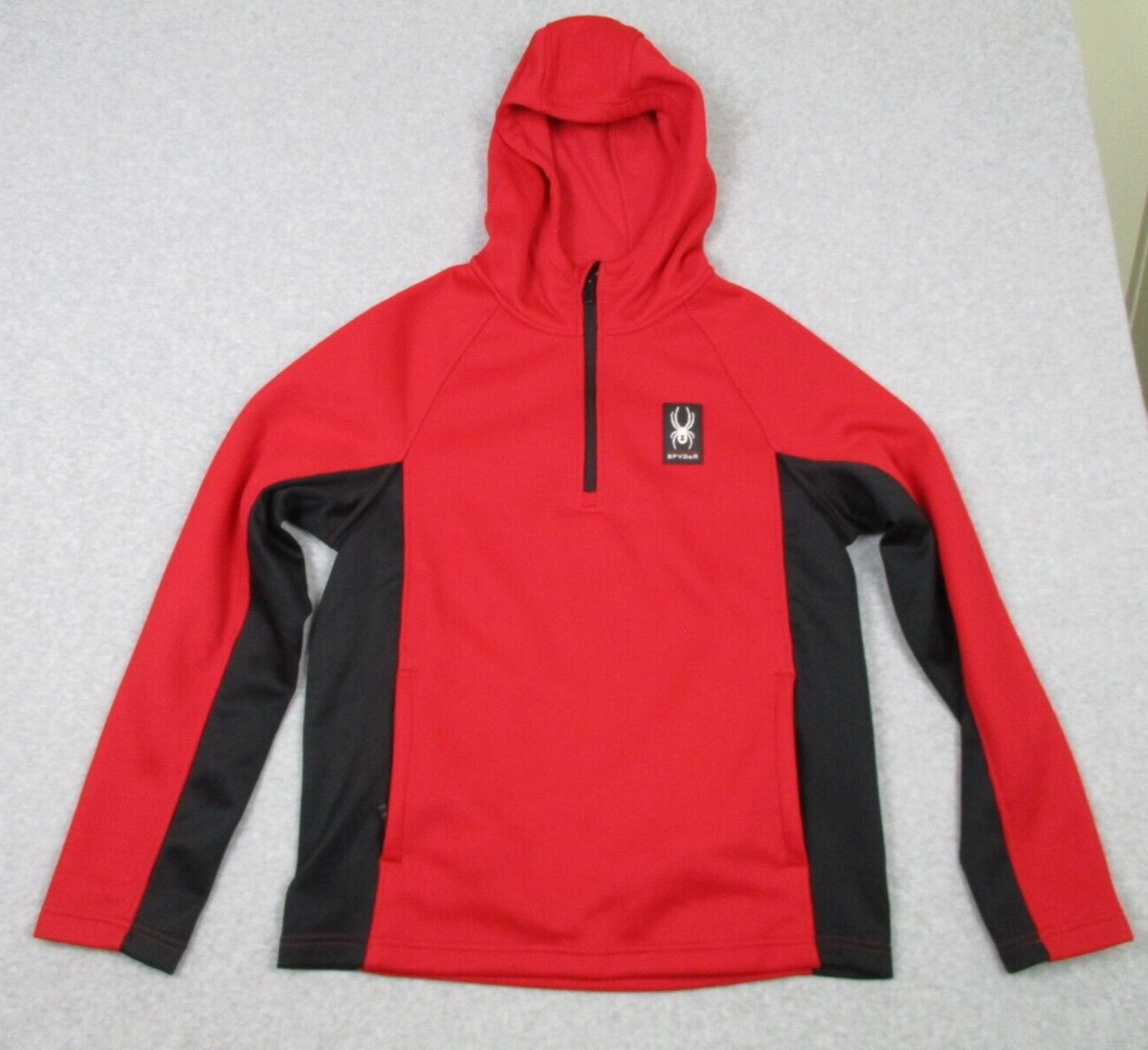 Spyder Sweater Mens M Red Black Hooded Long Sleeve Waffle Weave