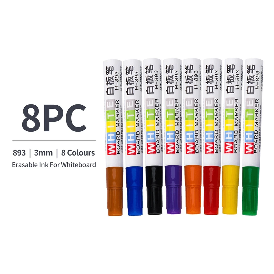 8-Colour Dry Erase Whiteboard Marker Pens Easy Wipe Kids Marker Longlasting - image 2 of 4