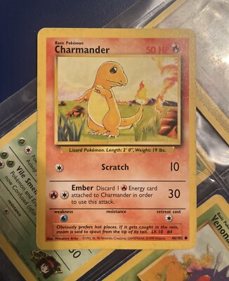 Extremely RARE Stage 1 Pokemon Charmeleon Card 24/102 And Charmander, 1995