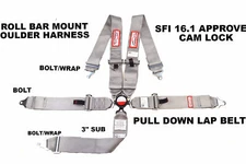 RACERDIRECT 5 PT 3" SFI 16.1 CAM LOCK RACING HARNESS ROLL BAR MOUNT GRAY