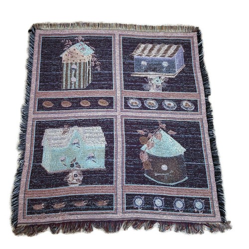 Susan Clickner Tapestry Throw Blanket 46x52 Bird Houses Multicolor Fringe Spring - Picture 2 of 5