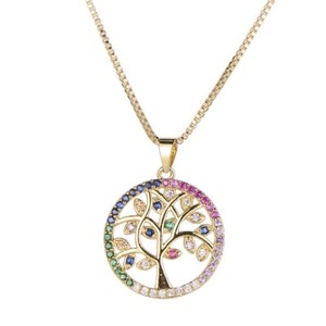 Zard 12K Gold Plated Family Tree Pendant Muti- Color Cz Tree Of Life Necklace