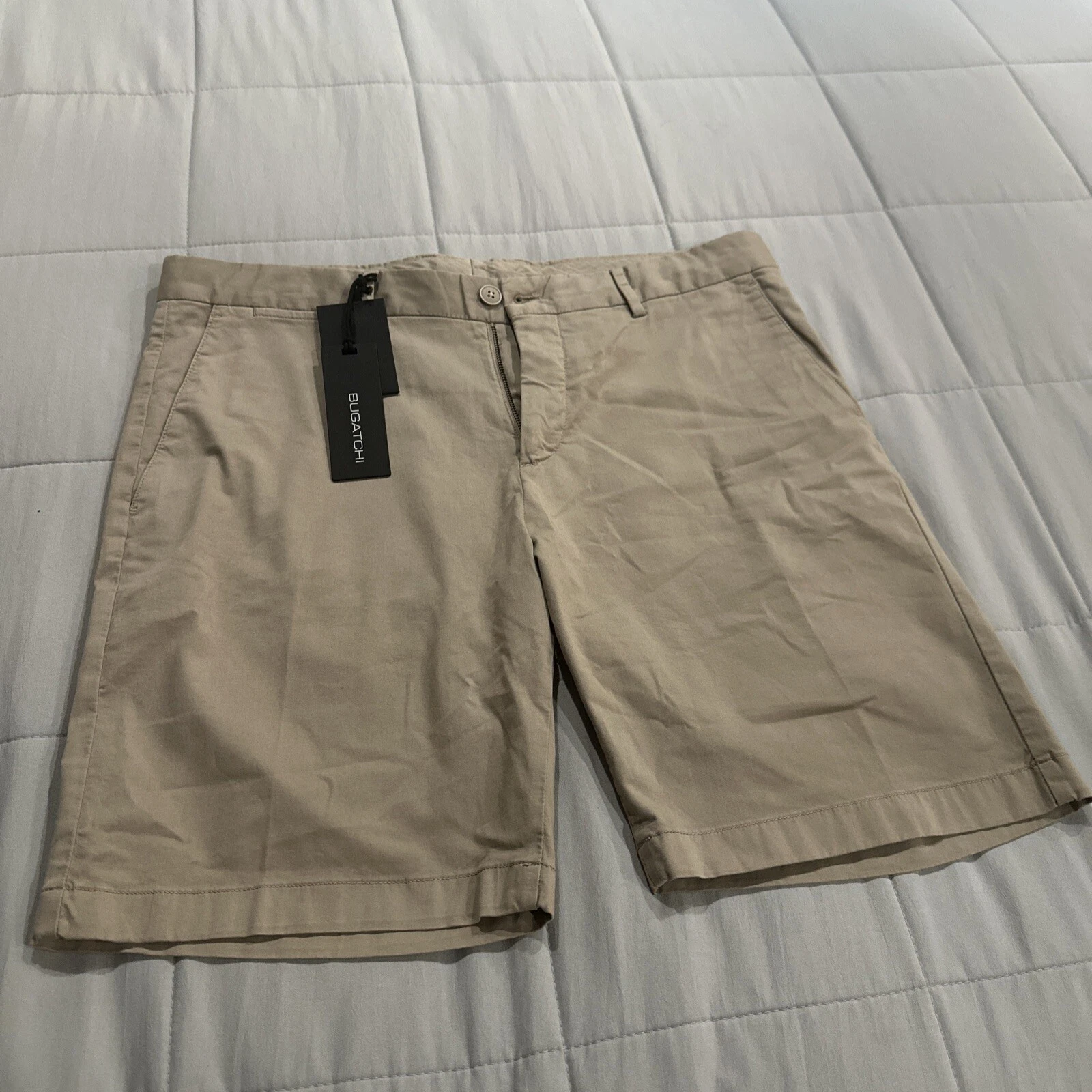 NWT Bugatchi Flat Front Shorts Beige SIZE 34 100% AUTHENTIC