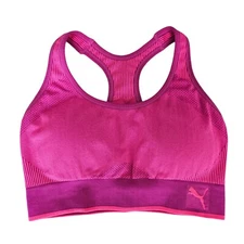 PUMA Sports Bra Pink Lined Padded Cutout Racerback Workout Athletic Women Medium