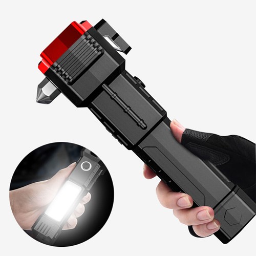 Multifunctional Flashlight Safety Hammer Magnet Side Light Work Torch Lamp USB - Picture 4 of 18