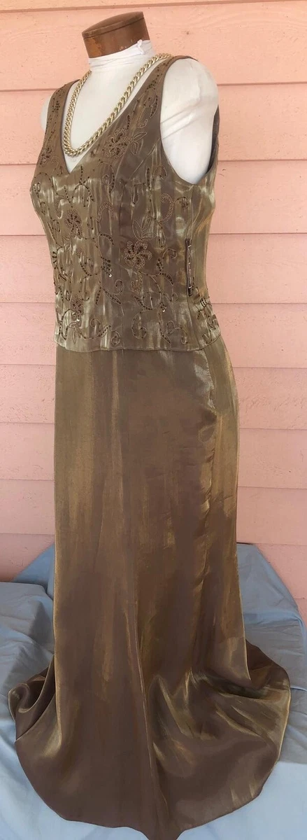 ALEX EVENINGS Formal Dress Sz 10 NEW Rich Bronze Shimmer Beads Embroidery NWT