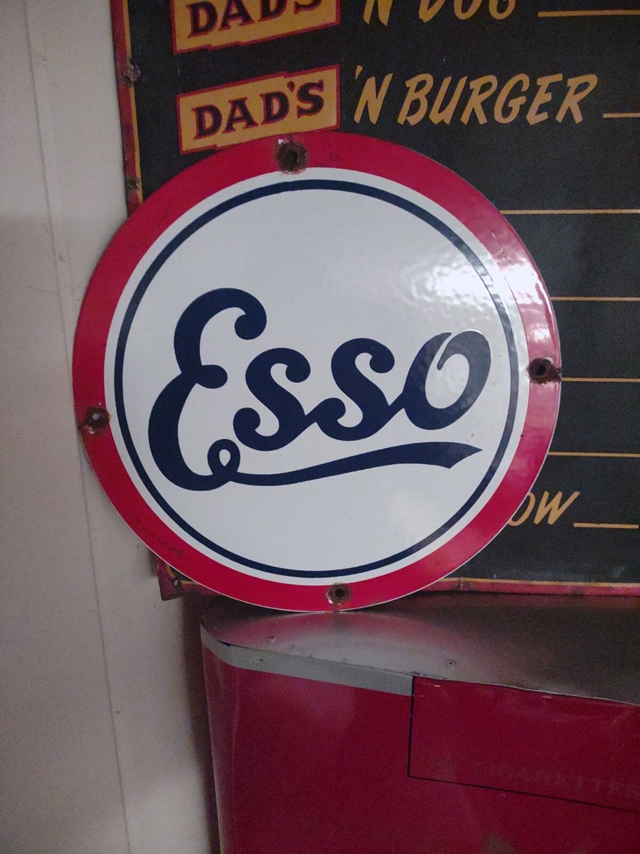Esso ガスボンベ アンティーク看板 Vintage Esso Gasoline Porcelain Sign Gas Station Pump Plate Motor