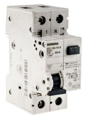 1 x 1P+N 10 A RCBO, DIN Rail Mount, Trip Sensitivity 30mA Sentron 5SU1 ...