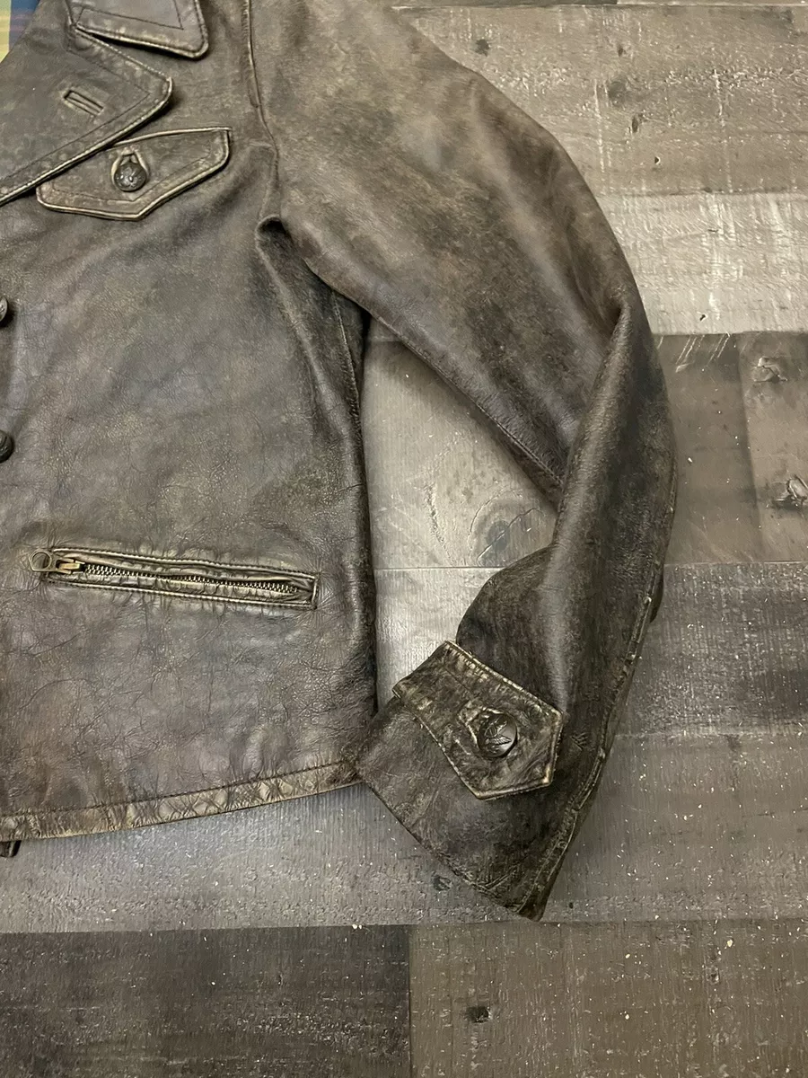 Ralph Lauren Rugby Jacket Moto Racer Leather Brown Distressed Plaid RARE Large L