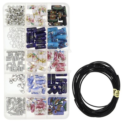 100 PCS Floral Porcelain Ceramic Beads for Jewelry Making, with 5m leather cord