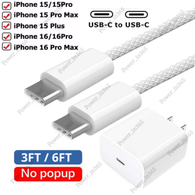20W USB-C Power Adapter Cube Fast Charger Cable For iPhone 15 16 ProMax iPad Pro