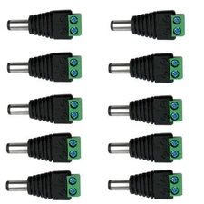 10x New DC Power Male Jack Adapter Cable Plug Connector 5.5 x 2.1mm for CCTV/LED