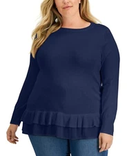 MSRP $70 Style & Co Plus Size Chiffon-Hem Tunic Navy Size 1X