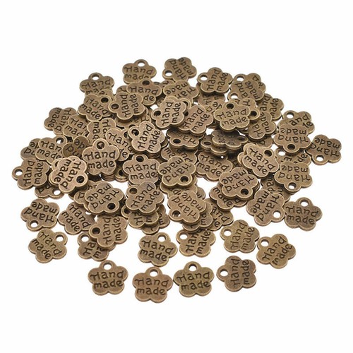 100 PCS Metal Labels Tags Handmade Letter Printed Clothing Sewing Craft Charm - Picture 5 of 14