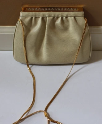 Judith Leiber Vintage Cream colored Bag w Crystal Trim and Gold Strap - Image 1 of 4