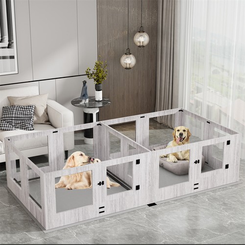 Extra Large Dog Whelping Box Tempered Glass Playpen w/ Rail, Door
