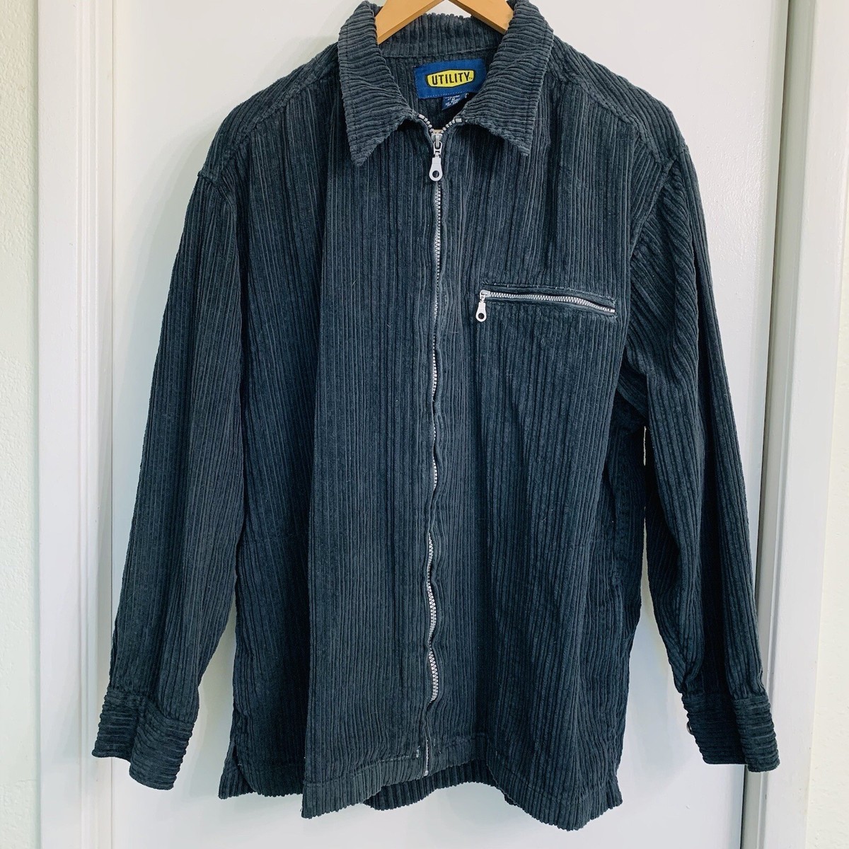 Vtg Y2k 90s Corduroy Jacket Mens Gray Medium Shacket Zip