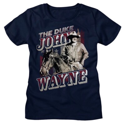 JOHN WAYNE Womens T-Shirt THE DUKE AMERICAN COWBOY Short Sleeve New Navy Cotton
