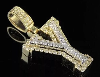 2Ct Round Lab Created Diamond Initial ''Y'' Letter Pendant 14K Yellow Gold Plated