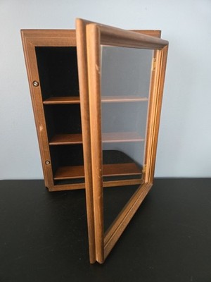 Vintage Wooden Curio Cabinet Knick Knack Display Shelf Glass Door Wall Mountable